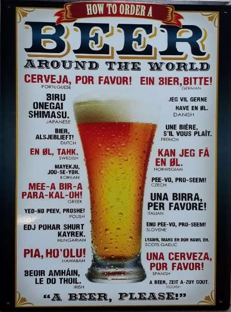 Beer. How to order beer around the world metal sign