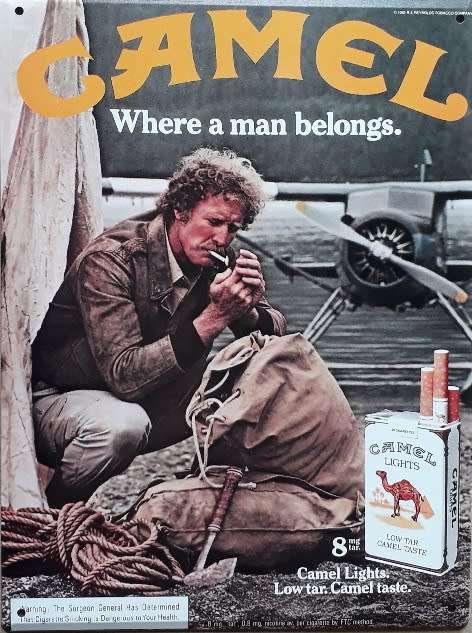 Camel cigarette, where a man belongs vintage style metal sign