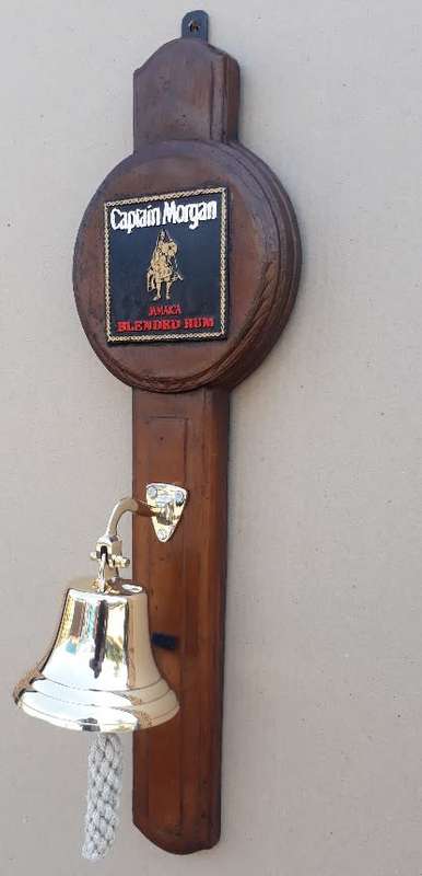 Brass Bell 12cm With Wall Hanging Captain Morgan Backing