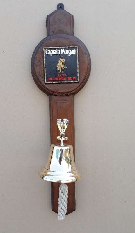 Brass Bell 12cm With Wall Hanging Captain Morgan Backing