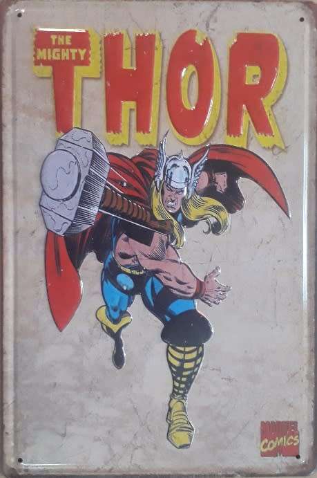The Mighty Thor Embossed Metal Sign.