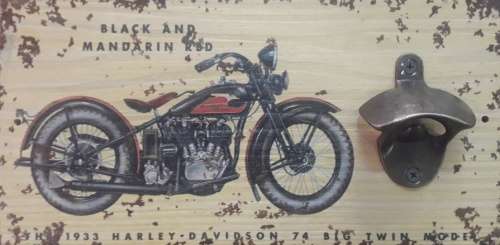 Harley-Davidson Black and Mandarin Red Wall Plaque/Beer Bottle Cap Opener