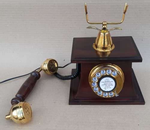 Decorative Vintage Wood & Brass Telephone