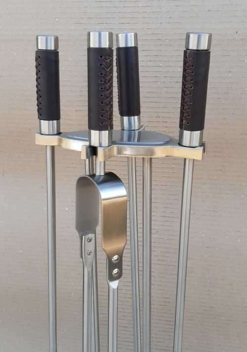 5pcs Silver Companion Set with leather handles.