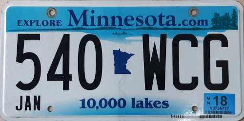 Minnesota USA Genuine License Plate with Expiry Date.
