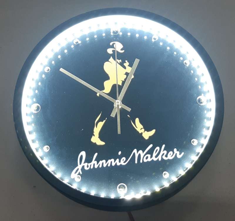 Johnnie Walker Illuminated Clock 35cm Diameter.