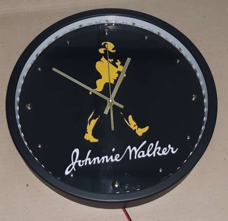 Johnnie Walker Illuminated Clock 35cm Diameter.