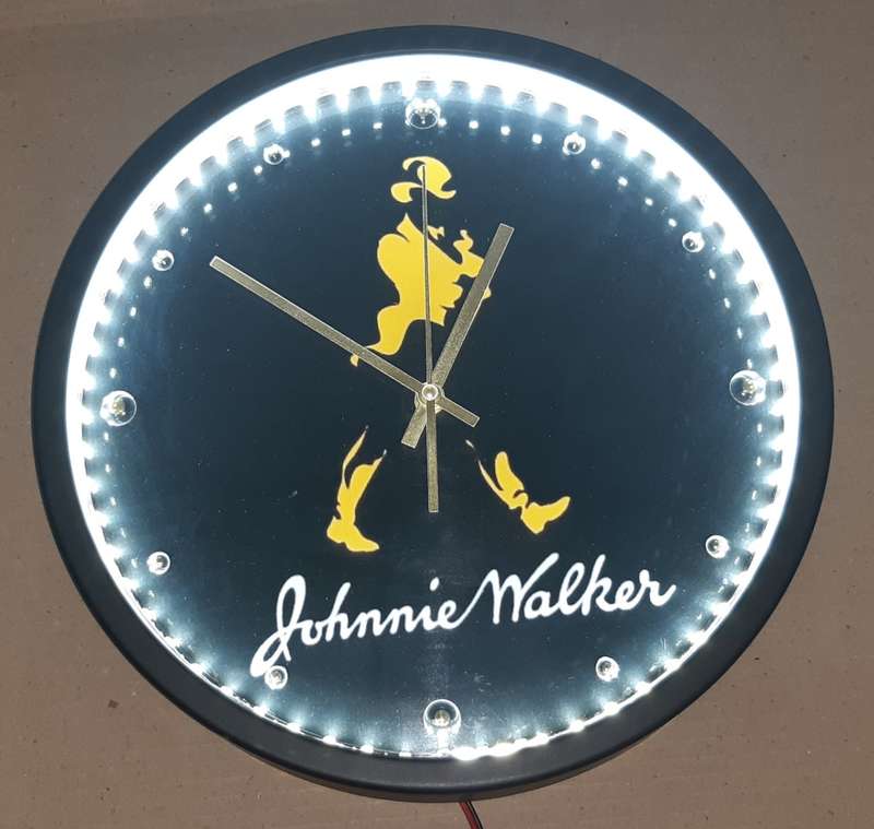 Johnnie Walker Illuminated Clock 35cm Diameter.