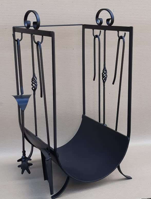 Log Rack with 4 Fireplace Tools