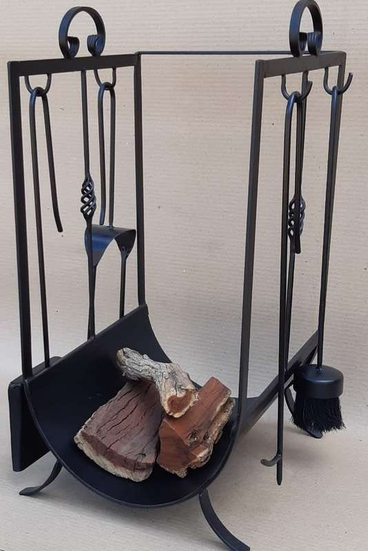 Log Rack with 4 Fireplace Tools
