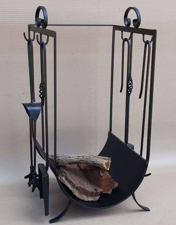 Log Rack with 4 Fireplace Tools