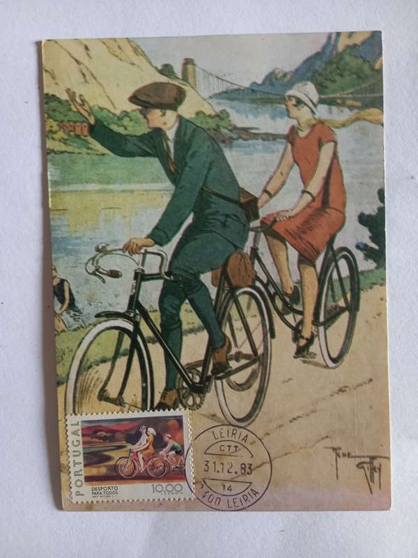 Portuguese postcard featuring cycling