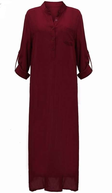 Women Sexy Casual Dress Long Sleeve Deep V Neck Linen Split Solid Long Maxi Dress