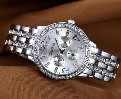 Geneva Crystal Stainless Steel Watch - 3 colours available