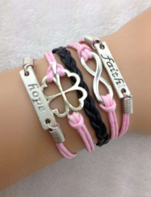 Bracelet- Four-Leaf Lucky Clover, infinity, faith and hope