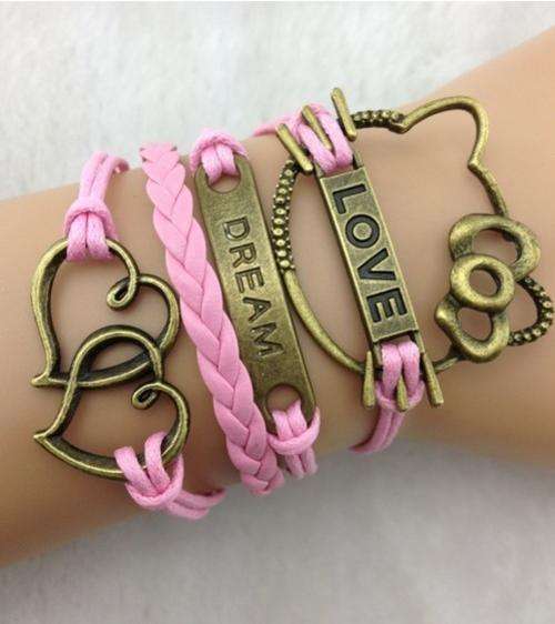 Bracelet-Hello kitty, love, dream and double hearts-copper