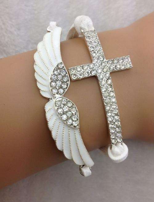 Bracelet-Cross and angel wings charm