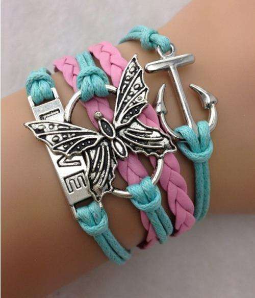Bracelet-Anchor, butterfly and love charm