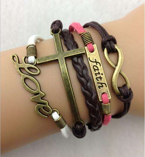Bracelet-Cross, Faith, Infinity and Love - Antique Bronze