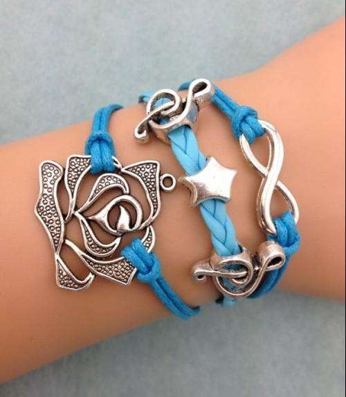 Bracelet- -Infinity, music clef, star and rose Charm