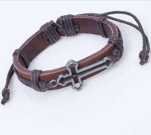 Bracelet- Adjustable Leather Bracelet, Cross