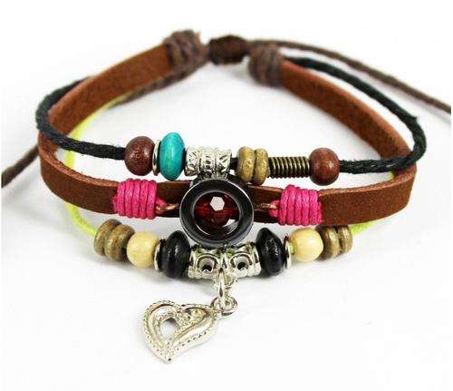 Bracelet- Braided Leather with alloy charm slide bracelet with Heart charm
