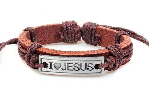 Bracelet- Adjustable Leather Bracelet, I love Jesus