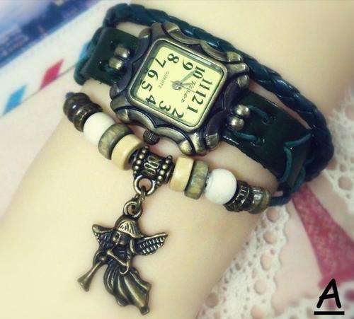 Bracelet Wristwatch with Angel and flute Pendant-2 colours to choose from