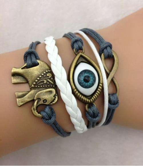 Bracelet- Infinity, evil eye and elephant charm