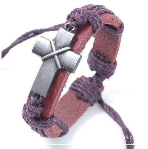 Bracelet- Adjustable Leather Bracelet, Cross