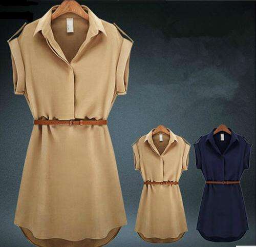 FREE SHIPPING ! Summer V-Neck Short A-Line Solid Plus Size Chiffon Casual Dress  S,M,L,XL,XXL