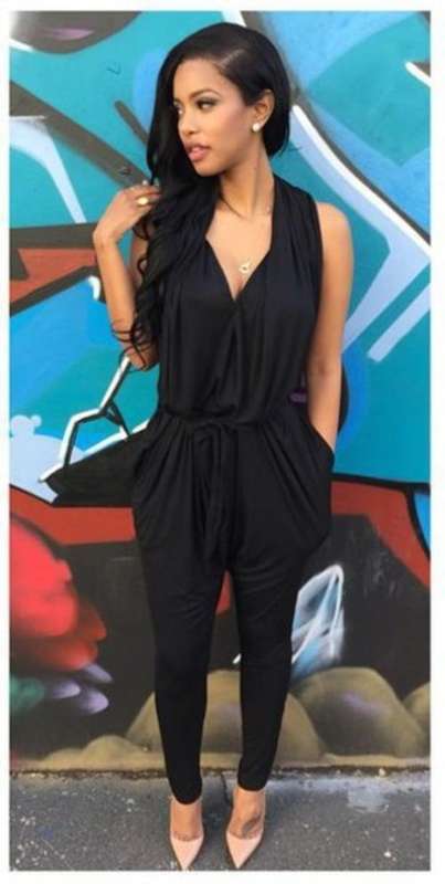 FREE SHIPPING !  Macacao Feminino Longo Sleeveless V Neck  Jumpsuit - S,M,L