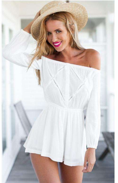 FREE SHIPPING !  European style off the shoulder long-sleeved casual Jumpsuit - S,M,L