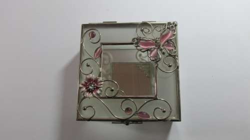 Glass Flower and Butterfly Jewellery Box.