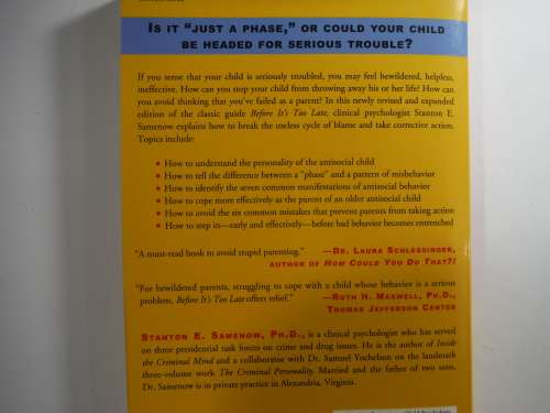 Before its Too Late : Santon E. Samenow, PHD.(SOFTCOVER)