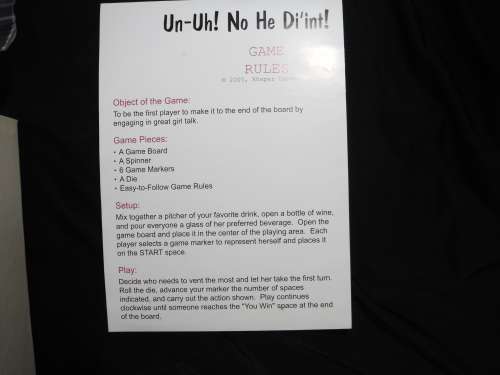 Un-Uh! No, He Di`int! Drinking Board Game Great For Bachelorette Parties! Fun!