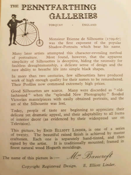 The Pennyfarthing Galleries, Silhouettes by Enid Elliott Linder!!! PAIR