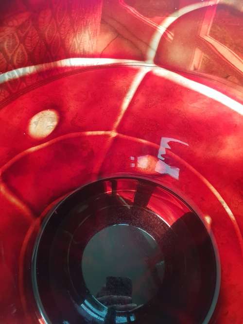 Large Stunning Murano Jardiniere/ Vase in Crimson Glass!! Stunning pattern!!