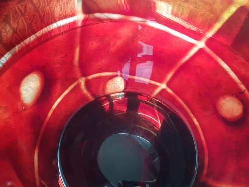 Large Stunning Murano Jardiniere/ Vase in Crimson Glass!! Stunning pattern!!