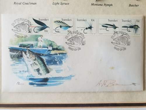 AH Barrett Signed FDC with Fishing Flies!! Lovely Collector's item!!