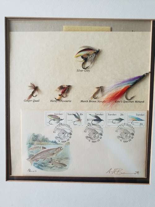 AH Barrett Signed FDC with Fishing Flies!! Lovely Collector's item!!