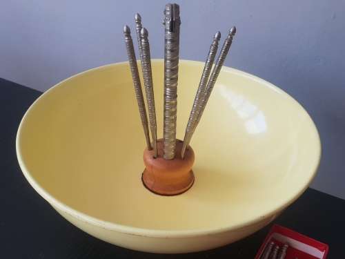 Enamel Nutcracker Bowl Set, H M Quackenbush, Vintage Nut Bowl, Mid Century