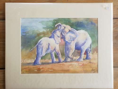 Original Watercolor of Elephants
