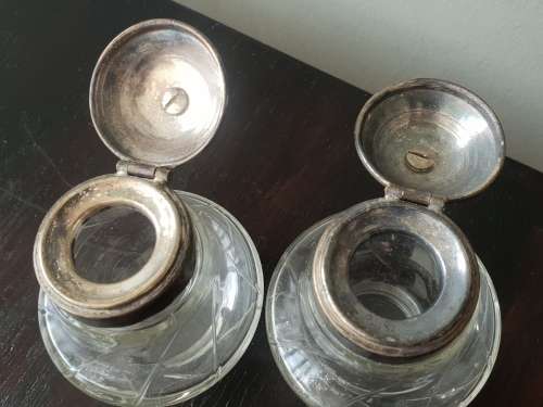 Pair Vintage Inkwells