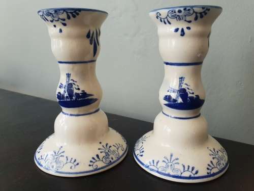 Pair Blue and white Porcelain Candle Sticks