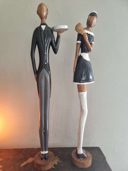 Pair Tall Wood Waiter Statues!!