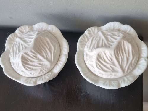 Pair Porcelain Cabbage Dishes with Lids.