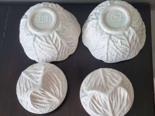 Pair Porcelain Cabbage Dishes with Lids.