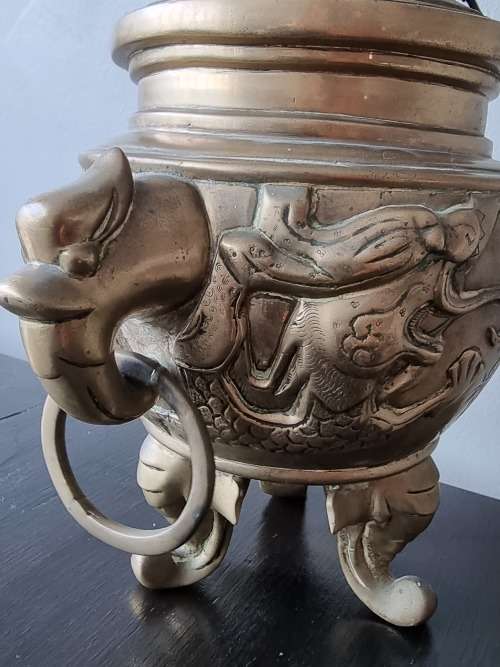 Vintage Extra Large Brass Oriental Dragon Incense Burner!!