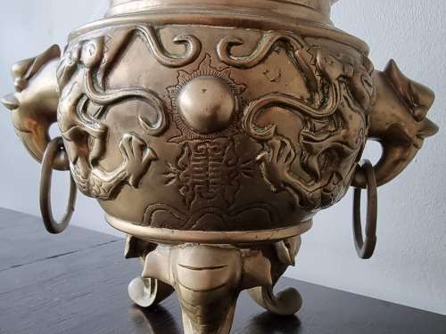 Vintage Extra Large Brass Oriental Dragon Incense Burner!!